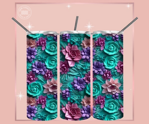 3D Teal & Pink Floral - 20oz Tumbler