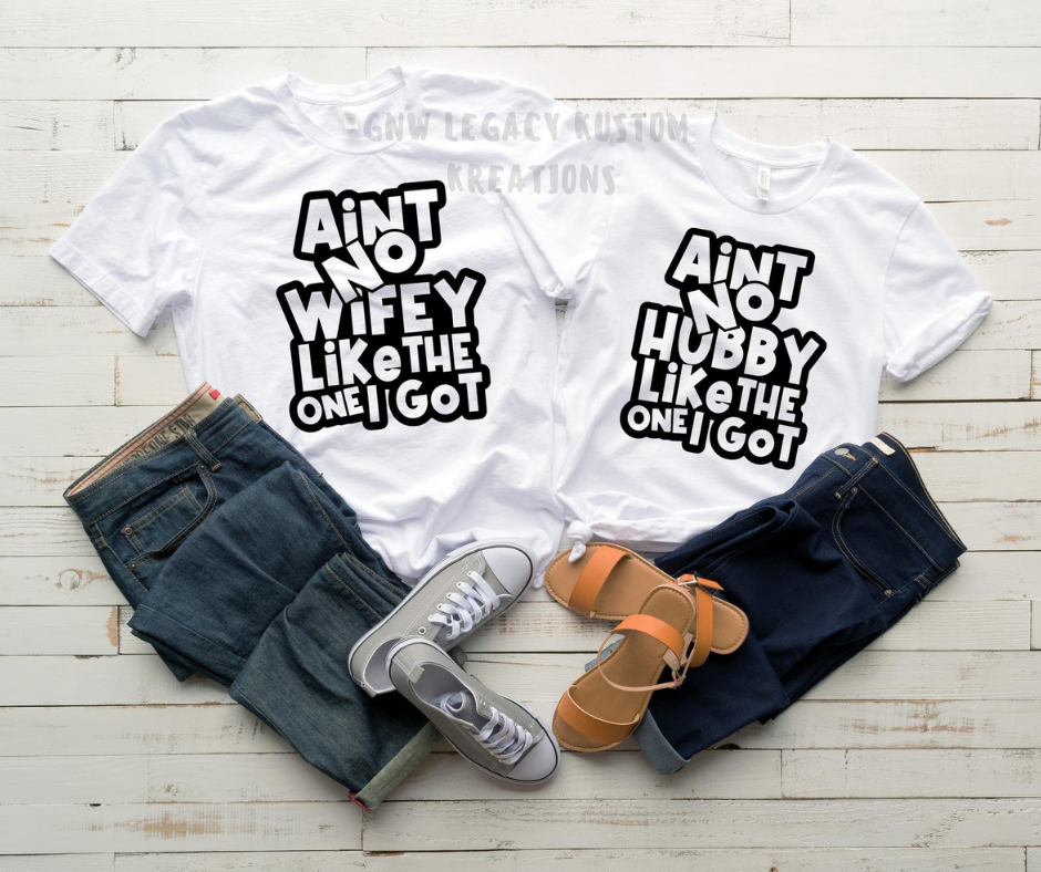 Aint No Husband - Wife (Black Print), Couple's Matching T-Shirt